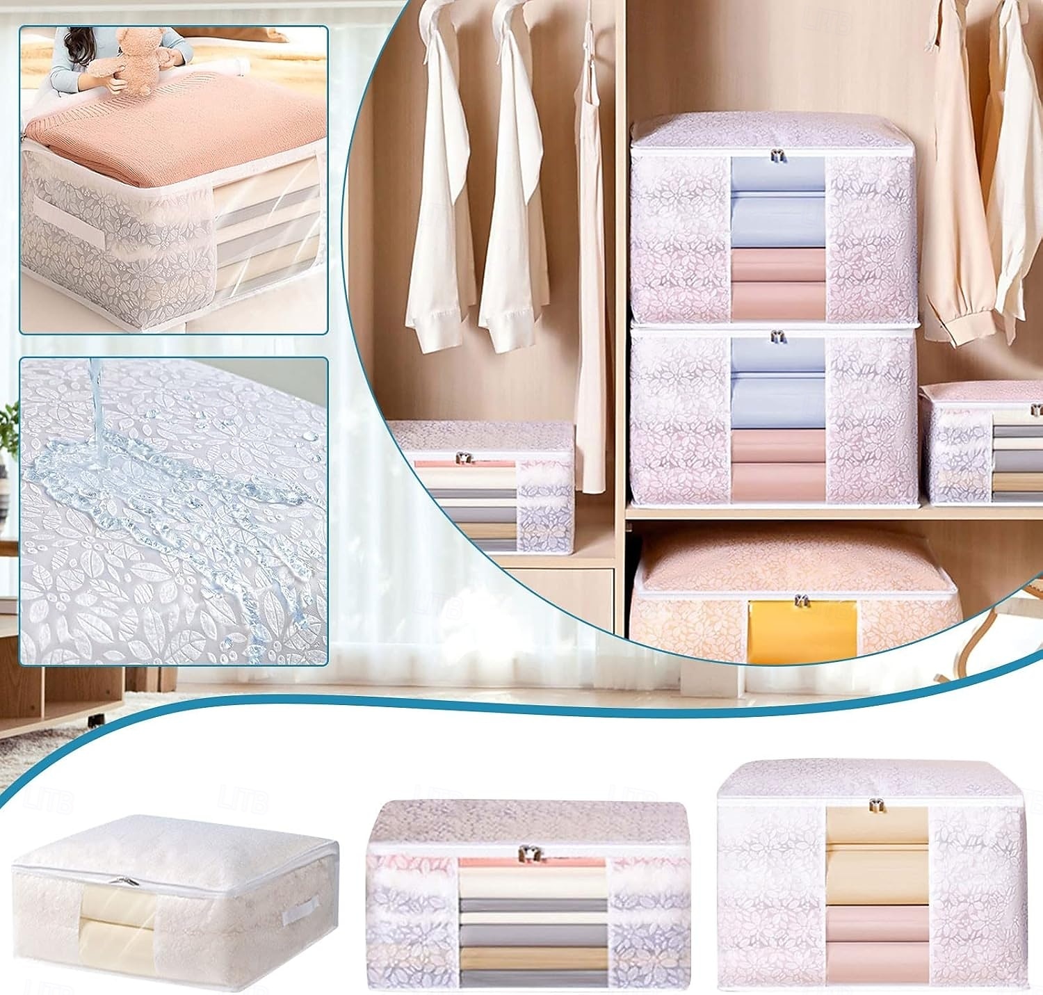 Bolsa de almacenamiento de gran capacidad para ropa y ropa de cama, bolsas de mudanza impermeables con asas de cremallera, bolsa organizadora de mantas plegable para edredones, edredones, edredones y 2025 - $7.99 –P6