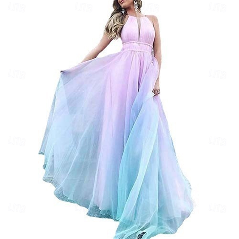 A-Lijn Quinceañera Jurken Elegante Jurk Bruiloft Bruiloft Gast Vloerlengte Mouwloos Halter Hals Katoen Rugloos met Plooien 2025 - $79.99 –P4