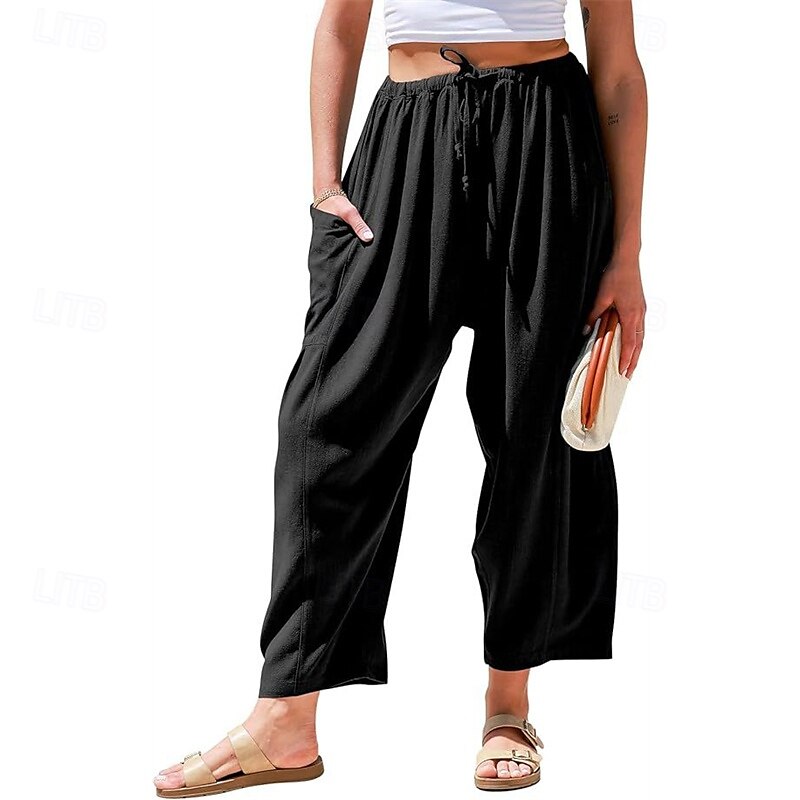 Per donna Gamba larga Pantaloni Vacanza Moda Lunghezza intera Misura del girovita medio Semplice Elastico in vita Traspirante Confortevole Micro-elastico Streetwear Abbigliamento quotidiano Uscire del 2025 a $30.99 –P5