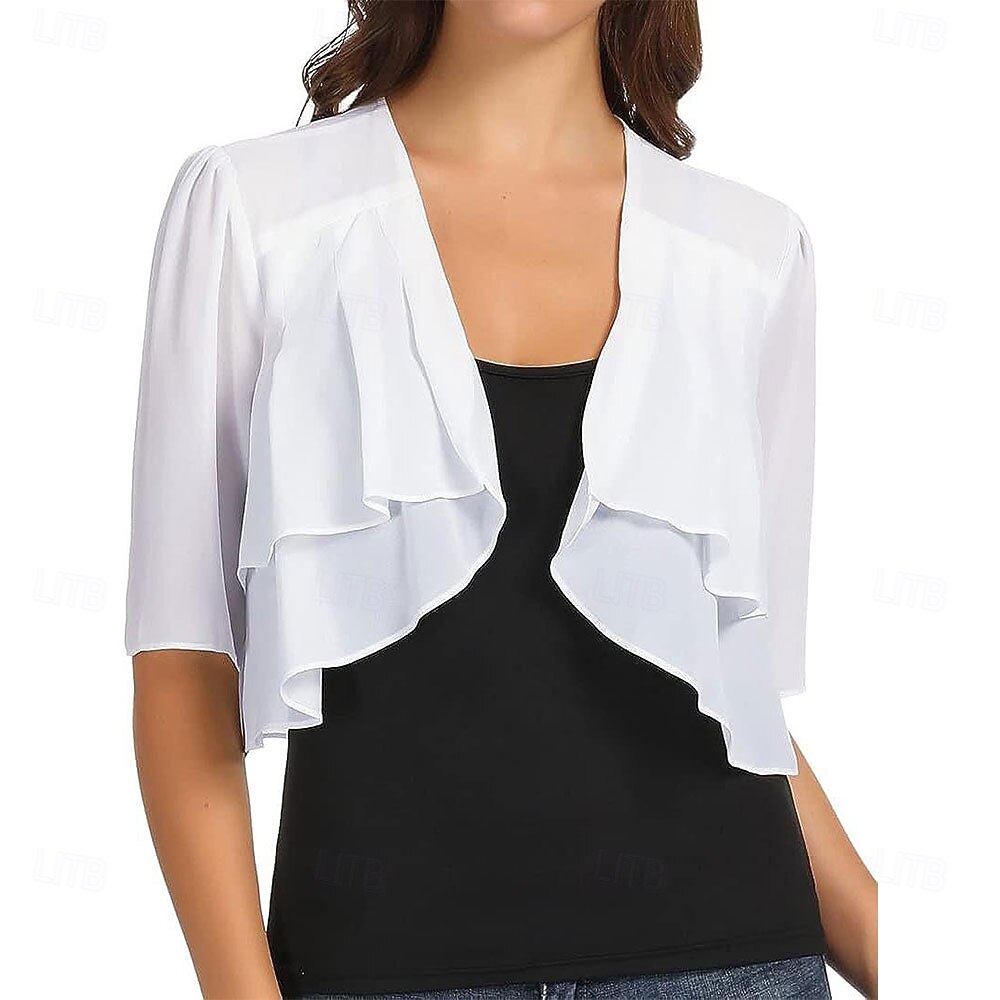 Ženský wrap elegantní ochrana proti slunci krátký rukáv chiffon svatební wrapy s čistou barvou pro svatbu v létě 2025 - $24.99 –P14