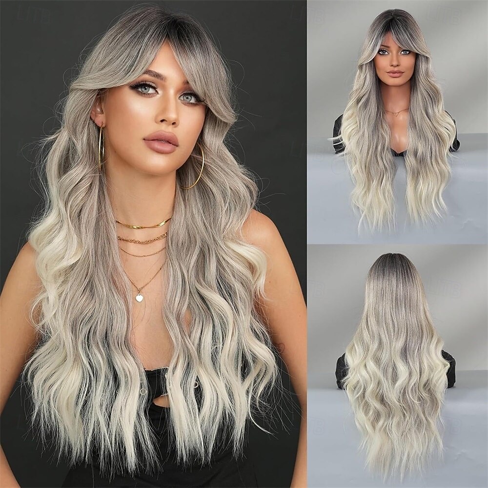 Peruca longa cacheada com mechas e franja cortina para mulheres, cabelo sintético em camadas de 28 polegadas, resistente ao calor, perucas de aparência natural para uso diário de 2026 por $27.99 –P4