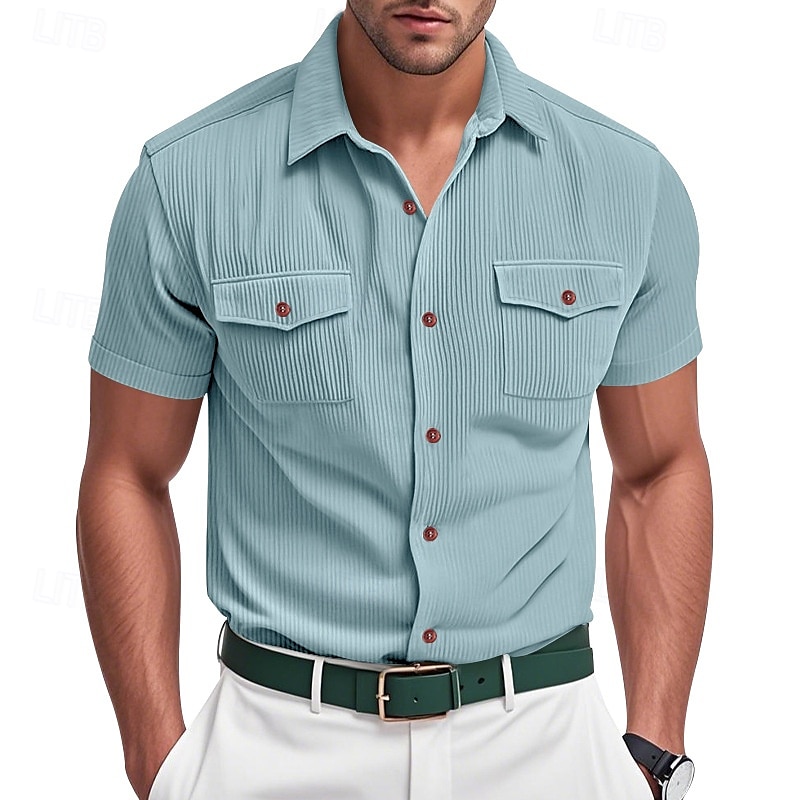 Per uomo Camicia Camicia Estiva Camicia casual Camicia di Velluto a Coste Camicia con Bottoni Camicia cargo Nero Bianco Blu marino scuro Azzurro cielo Albicocca Manica Corta A righe Bavero Casuale del 2025 a $21.99 –P9