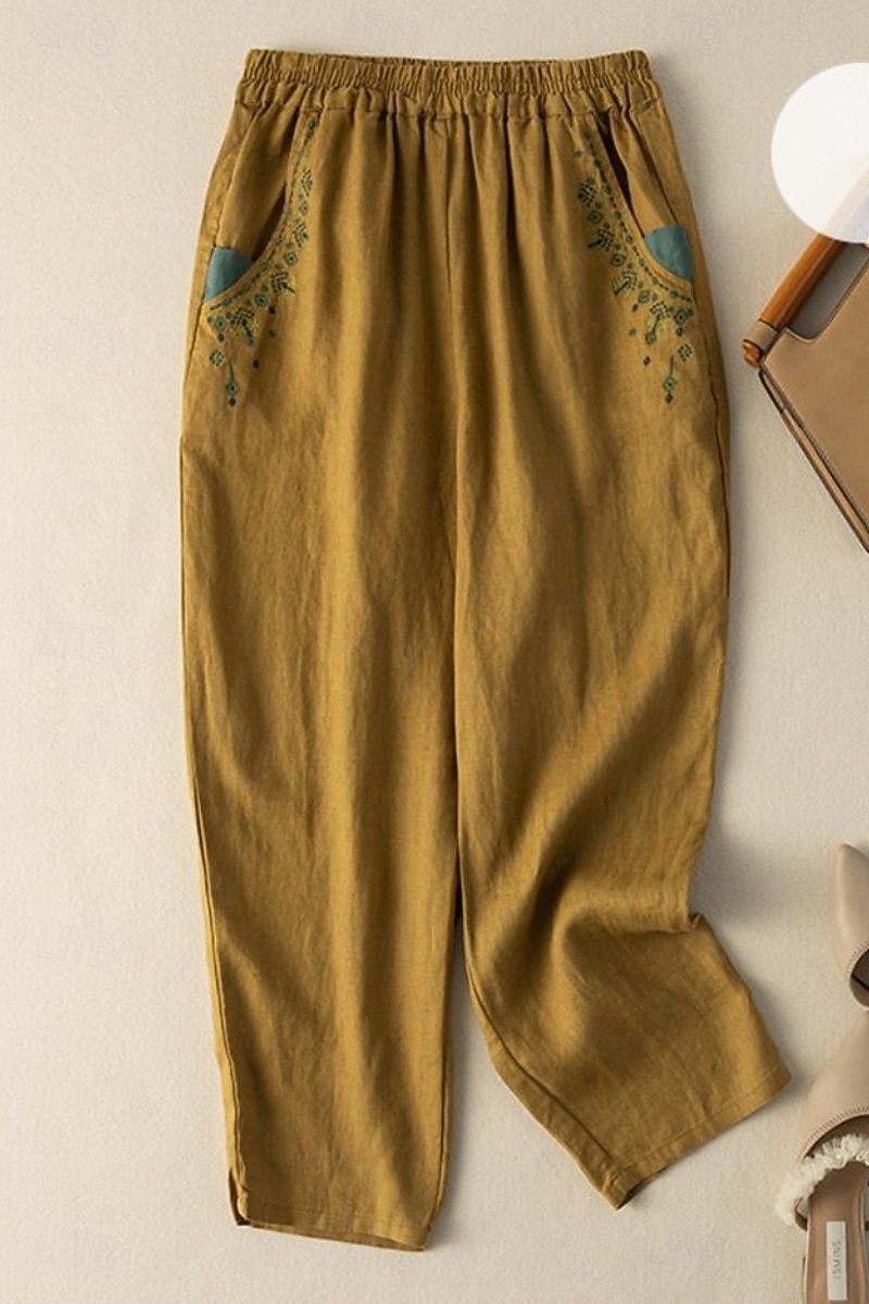 Mujer Algodón Compuesto Lino de algodón sintético pantalones Pantalones de verano Ropa de calle Casual Hasta el Tobillo Cintura Media Floral Bordado Bolsillo Cintura elástica Confortable Cómodo 2026 - $18.49 –P5