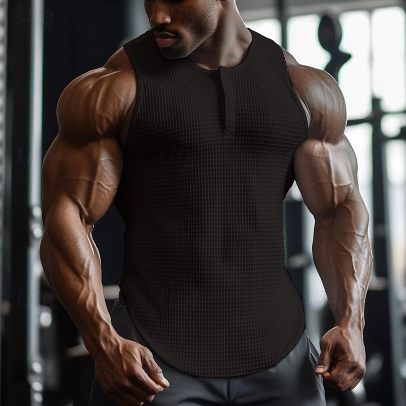 Bărbați Maiou cu vafe Cămașă Henley Vest Top Sub Cămașă Fără manșon Henley Vară Simplu Modă Designer Muşchi Nasturi În aer liber Ieșire Sală de Fitness Negru Alb Albastru Deschis Top tricou pentru 2025 - $13.99 –P8