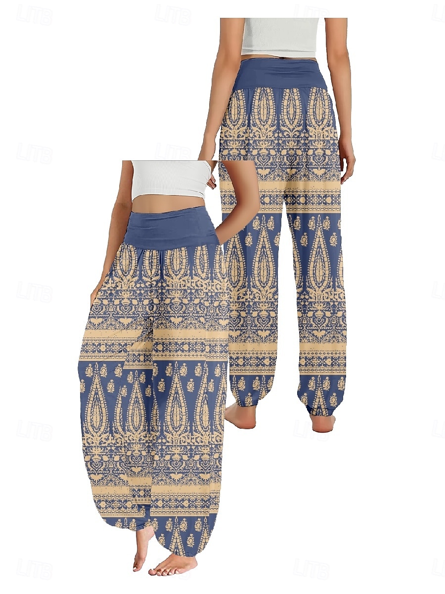 Damen Leinen-inspirierte Hosen Weites Bein Hosen Hose Ethno-Stil Lässig Boho Volle Länge Hohe Taille Blumen Grafik Paisley-Muster Tasche Elastischer Bund Drucken Atmungsaktivität Weich Mikroelastisch 2025 - $21.99 –P15