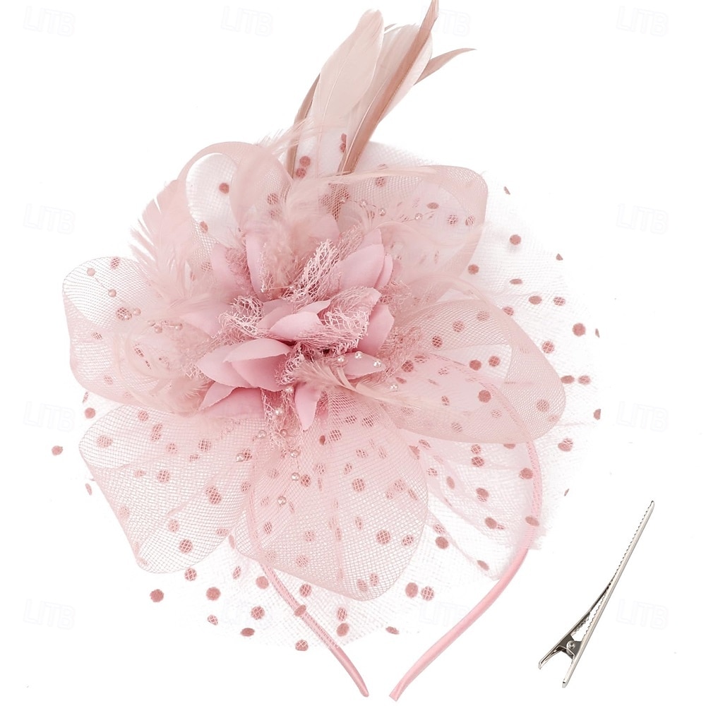 Fascinator-Hut, Feder-Stirnband, Damen-Fascinator, Teeparty-Kopfbedeckung mit Clip, Blumen-Stirnband für Mädchen &Ampere 2025 - $32.99 –P1