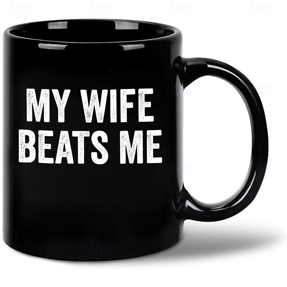 αστεία κούπα συζύγου η γυναίκα μου με χτυπά αστείο φλιτζάνι καφέ σαρκαστικό δώρο φίμωσης για άντρες από σύζυγο δώρο γενεθλίων ή επετείου συζύγου 11oz μαύρη κεραμική κούπα 2026 - $16.99 –P7