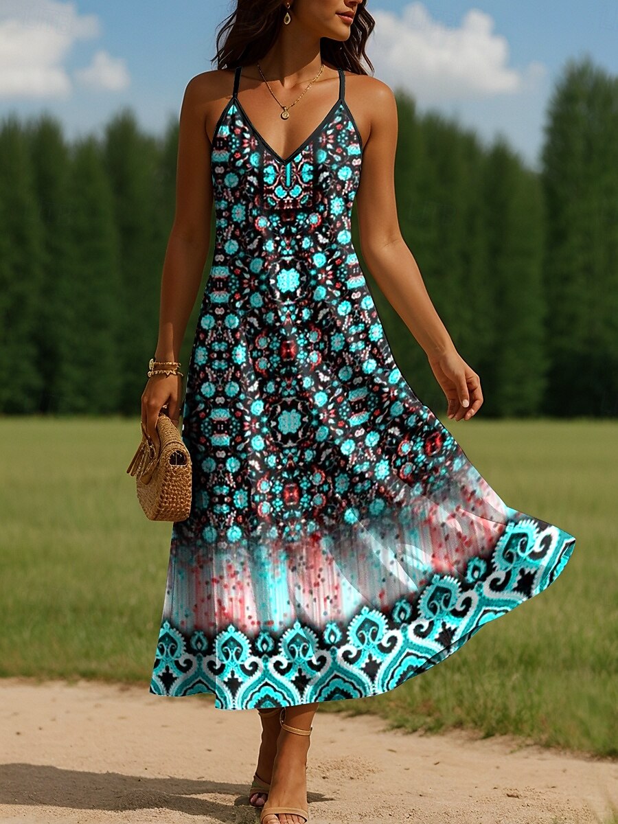 Damen Maxikleid A Linie Kleid Unterkleid Urlaub Lässig Outdoor Normale Passform Blumen Grafik Ärmellos V Ausschnitt Spaghettiträger Gelb Rote Blau Purpur Sommer Frühling 2025 - $31.99 –P4