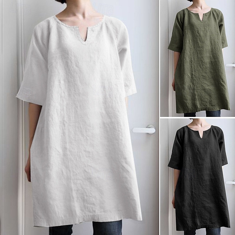 Per donna Camicie di cotone e lino Abbottonare Blusa Semplice Essenziale Moderno Manica Corta Scollo a V Top lunghi Quotidiano Uscire Nero Bianco Verde militare Estate del 2025 a $21.99 –P1
