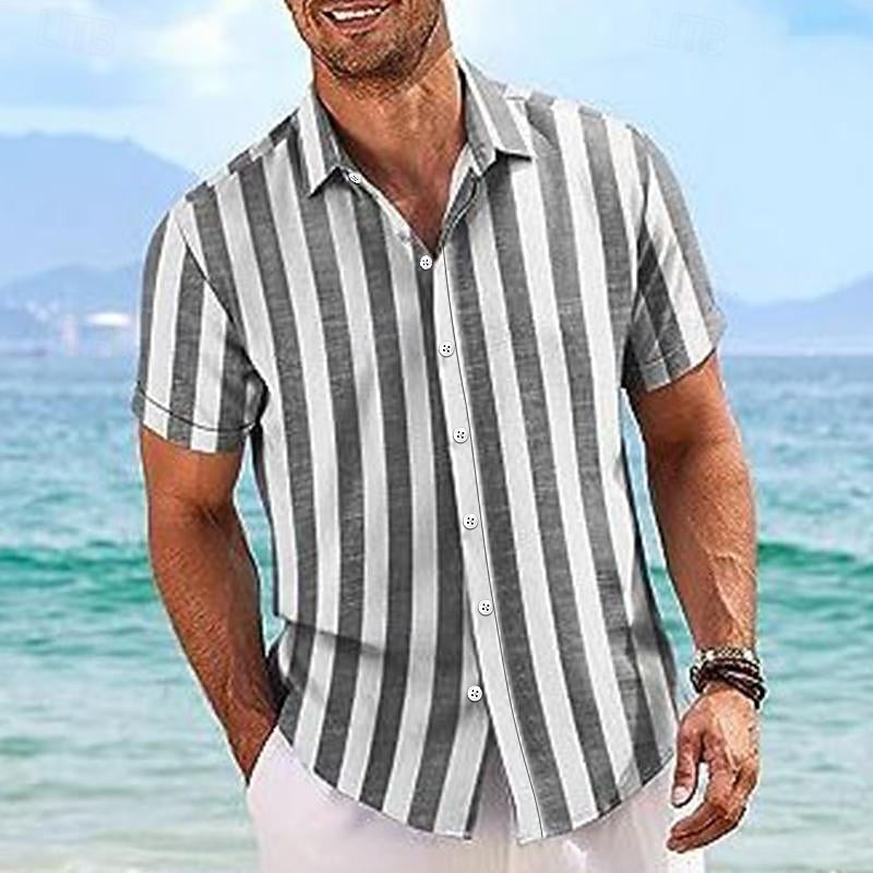 Herren Hemd leinenhemd Sommerhemd Strandhemd Sommer Hawaiihemd Einfarbig Urlaub Straße Blau Grau Kurzarm Umschlagkragen Frühling & Sommer Bekleidung Patchwork 2025 - $25.99 –P2