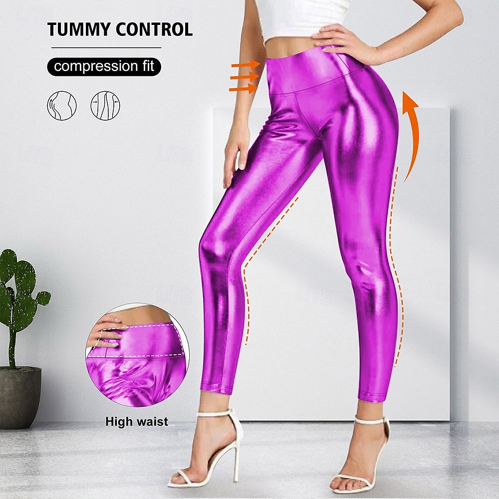 Retró 1970-es évek Hosszú Leggingek PU nadrág Diszkó Fényes latex patent Fémes Női Mindszentek napja Farsang Pride Parade Büszkeség hónapja Felnőttek Nadrágok Minden évszak 2025 - $20.99 –P16