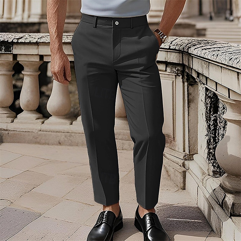 Men's Cotton Pants Chinos Slacks Buttons Pocket Plain Comfort Formal Party Work Fashion Classic Style Black White Micro-elastic 2025 - $28.99 –P2