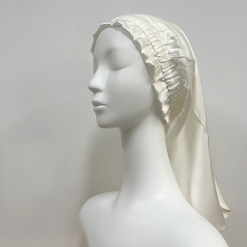 Silke lang elastisk bånd lang hår sovekappe pustende vindbeskyttende varm silke mulberry silke elastisk hårhette hatt 2025 - $27.99 –P5