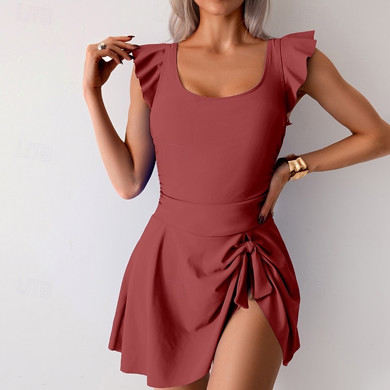 Femmes Maillots de Bain Une Pièce Maillot de bain Froncé Tropical Tenues de plage Uni Col en U Sans manches Maillots de bain de 2025 ? $26.99 –P12