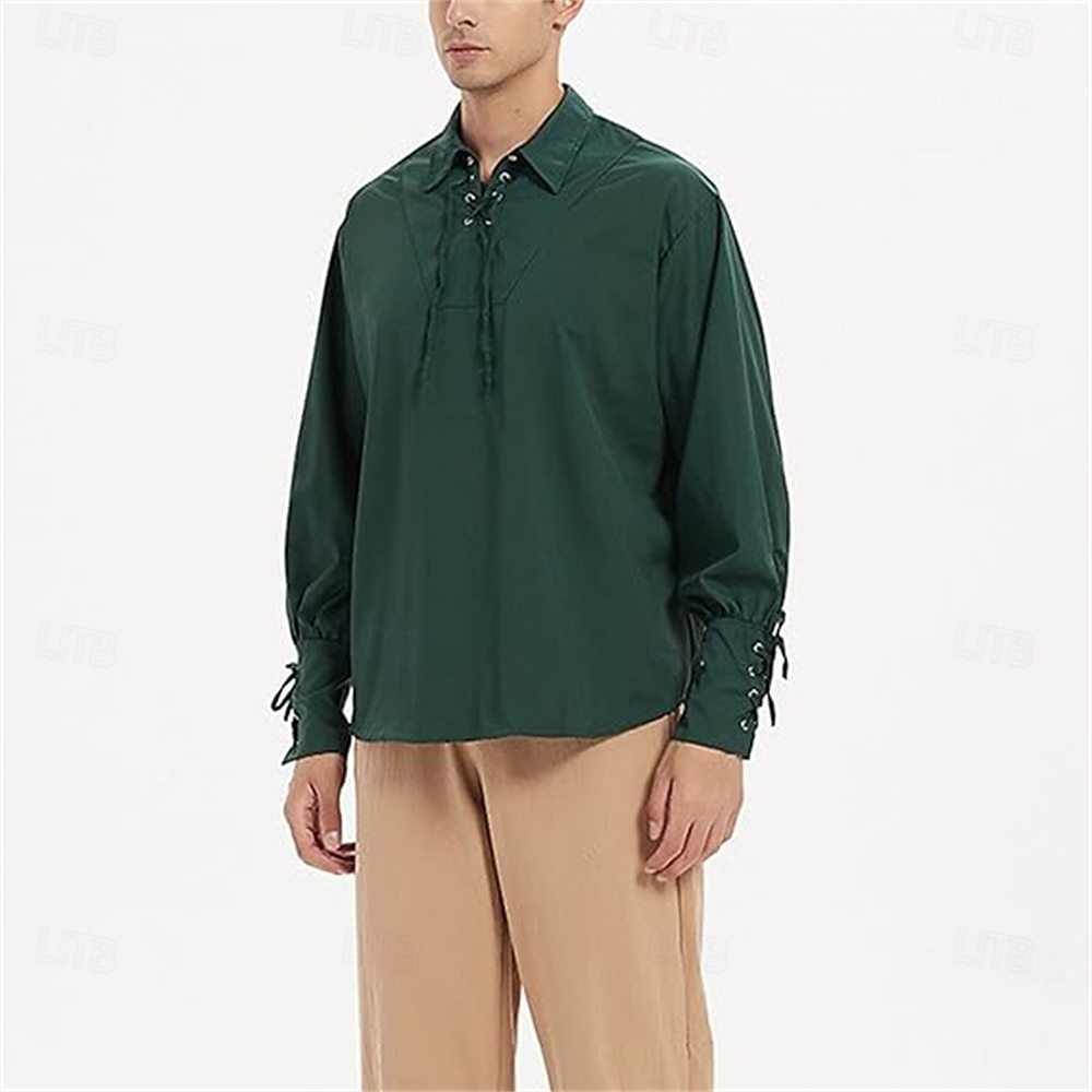 Warrior Knight Ritter Celtic Knight Punk & Gothic Medieval Renaissance 17th Century Blouse / Shirt Cosplay Costume Men's Drawstring Costume Vintage Cosplay Performance Stage Renaissance Fair Long 2025 - $37.99 –P5