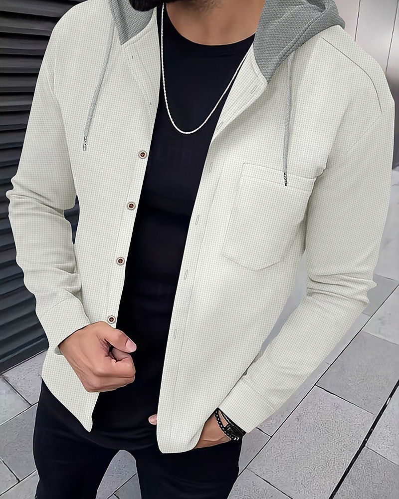 Herren Leichte Jacke Sommerjacke Hemdjacke übergangsjacke Urlaub Täglich Warm Tasche Frühling & Herbst Farbblock Mode Klassisch Mit Kapuze Regulär Schwarz Weiß Königliches Blau Khaki Grau Jacken 2025 - $26.99 –P2