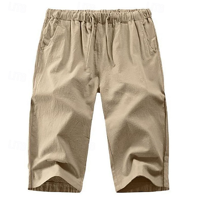 Homens Calças Capri Shorts de linho Shorts de verão Shorts de praia Bolsos Com Cordão Cintura elástica Tecido Conforto Respirável Comprimento da panturrilha Férias Feriado Praia Havaiana Boho Preto de 2025 por $16.49 –P8