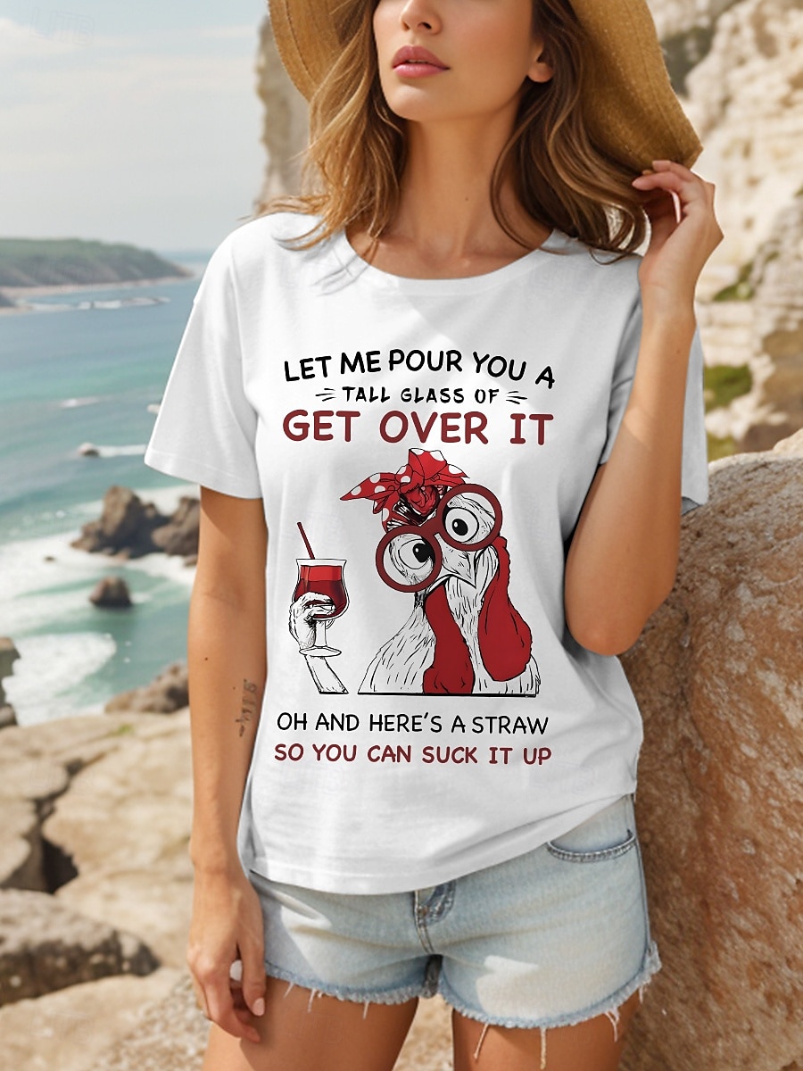 Pentru femei Tricou Cămașă din bumbac Grafic Cocoș Scrisă Epocă Stilat Clasic Manșon scurt Stil Nautic Rotund Topuri obișnuite Zilnic Imprimeu Negru Alb Gri Vară Primăvară 2025 - $19.99 –P5