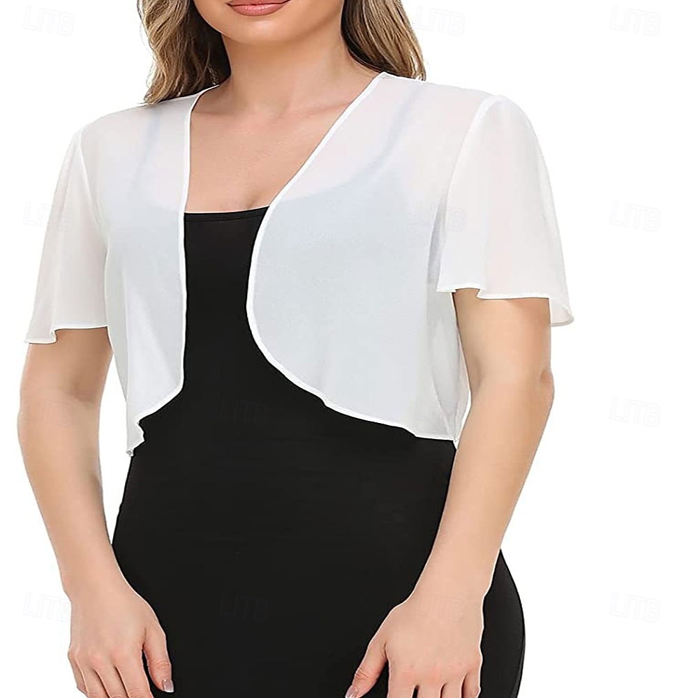 Capa Elegante para Mulheres Proteção Solar Manga Curta Chiffon Indicada para Casamento Com Cor Pura Para Verão de 2025 por $7.99 –P3