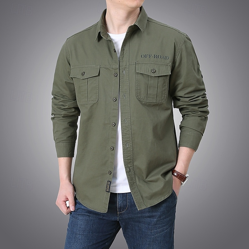 Voor heren Overhemd Zomer overhemd Normaal shirt Overhemd met knopen Cargoshirt Donker Marine khaki Leger Groen Beige Lange mouw Citaten & Gezegdes Overhemdkraag Vakantie Hawaii Zak Kleding 100 2025 - $30.99 –P4