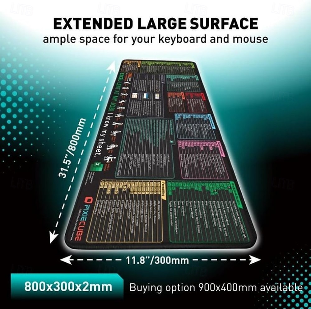 2025年 Excel チートシート デスクマット、ショートカット付き XL マウスパッド、31.5"x11.8" または 35.4"x15.7"、デスクプロテクター、滑り止め、防水、オフィスワーク &プロフェッショナル向けのゲーム、生産性ギフト &学生  コレクション – $10.99 –P10
