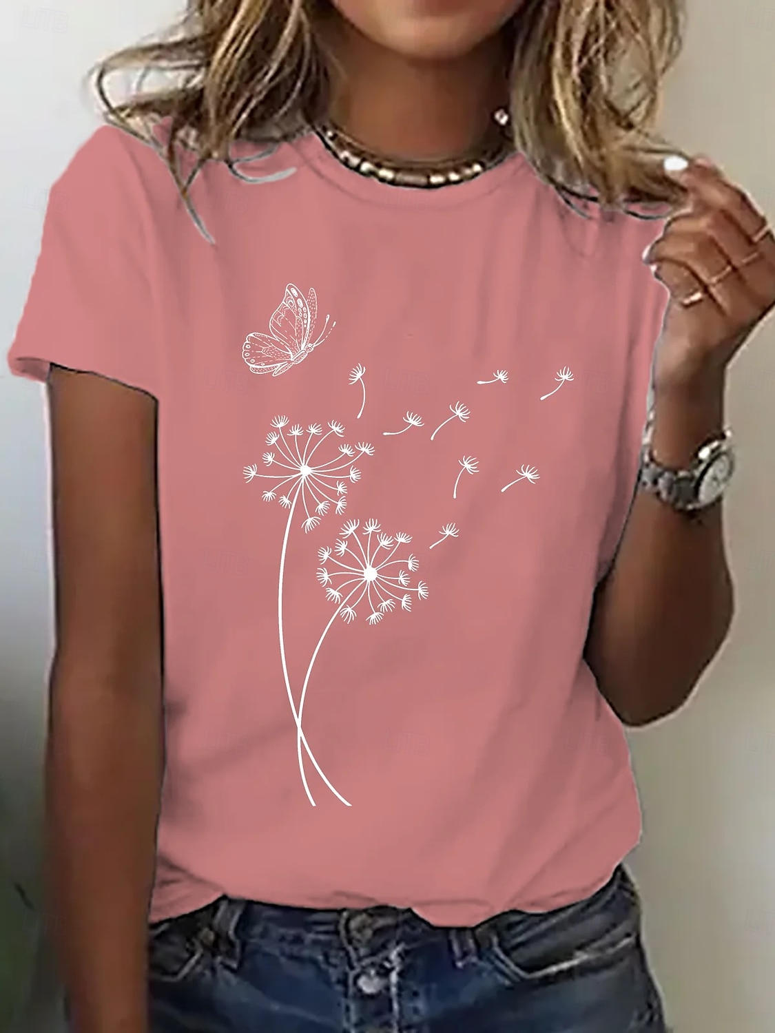 Damskie Podkoszulek Kwiaty Graficzny Zabytkowe Elegancki Klasyczny Krótki rękaw Półgolf Zwykłe topy Codzienny Weekend Nadruk Czarny Biały Rumiany róż Niebieski Lato Wiosna 2025 - $19.99 –P3