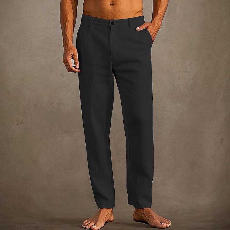 Men's Linen Pants Trousers Summer Pants Beach Pants Pocket Plain Comfort Breathable Vacation Daily Holiday Hawaiian Boho Black White 2025 - $20.99 –P3