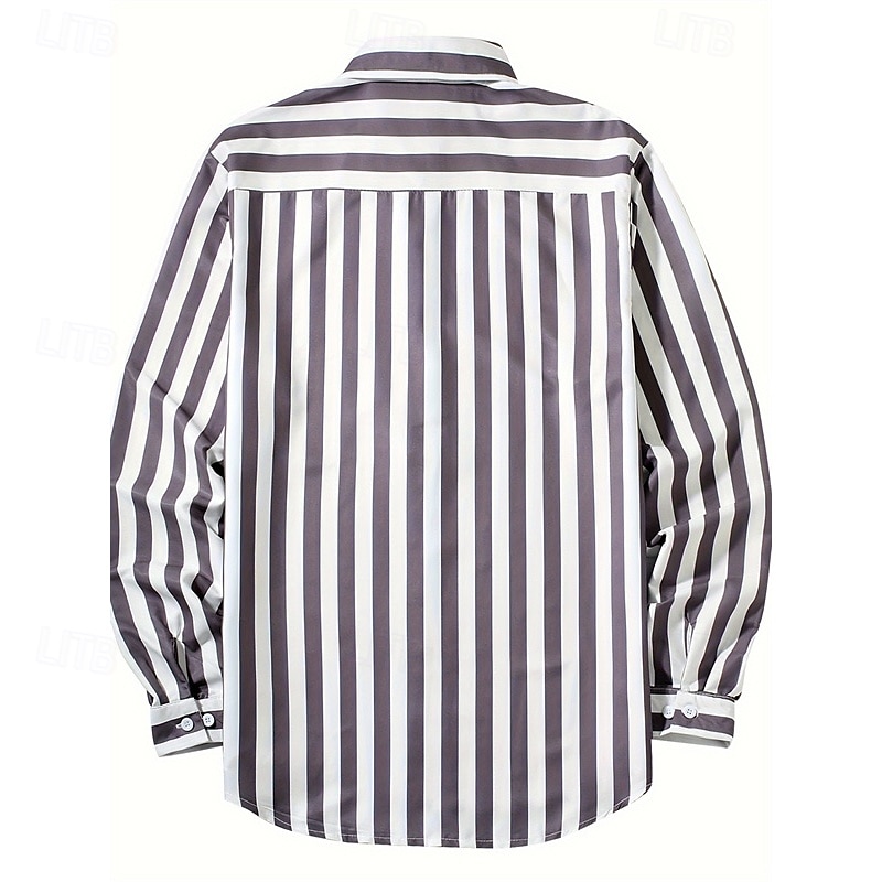 Men's Shirt Summer Shirt Casual Shirt Beach Shirt Button Up Shirt Black Pink Sky Blue Gray Long Sleeve Stripe Lapel Vacation Hawaiian Button-Down Clothing Apparel Polyester Fashion Casual Comfortable 2025 - $28.99 –P4