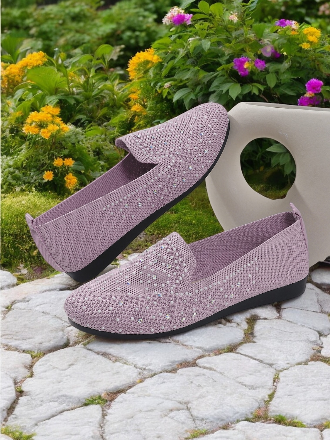 pantofi flyknit strălucitori pentru damă, cu strasuri – pantofi eleganti pentru ținute casual și ieșiri de primăvară 2025 - $19.99 –P1