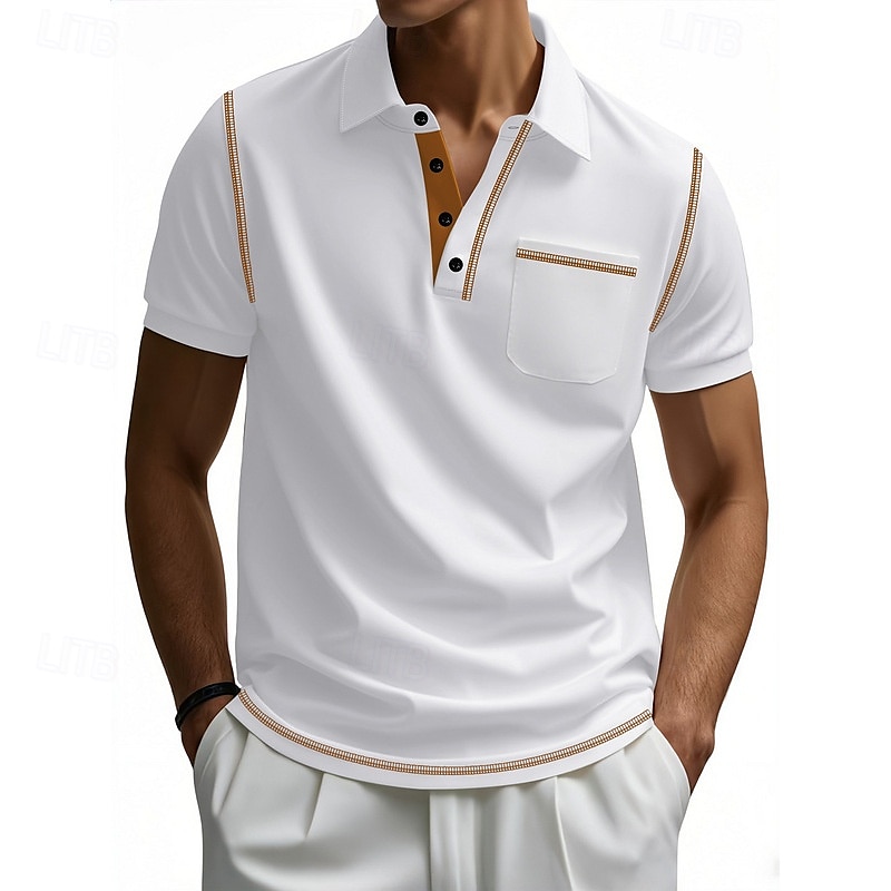 Homens Camisa de golfe Camisas Polos de Golfe Trabalho Casual Lapela Manga Curta Básico Moderno Bloco de cor Patchwork Botões Verão Normal Preto Branco Vinho Azul Marinha cáqui Verde Tropa Camisa de de 2025 por $18.99 –P2