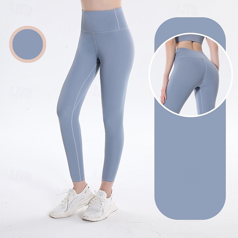 Women's Yoga Pants Yoga Leggings Scrunch Butt Anti-Curling Butt Lift Tummy Control High Waist Pilates Gym Workout Workout Tights Solid Color Black Blue Dusty Blue Spandex Fall Sports Activewear 2025 - $10.49 –P4