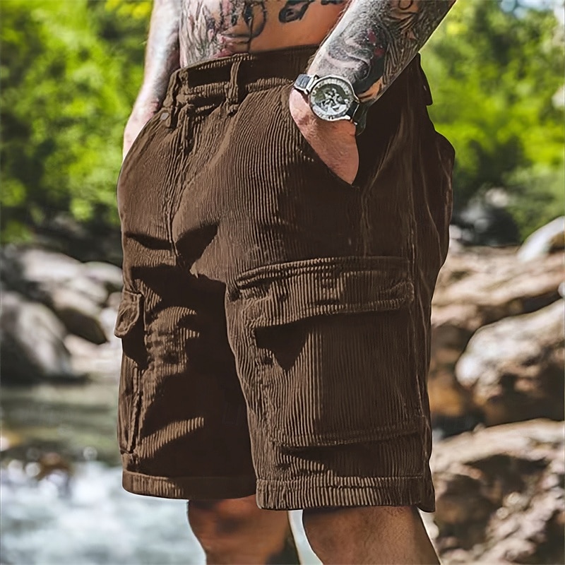 Men's Cargo Shorts Casual Shorts Hiking Shorts Corduroy Shorts Elastic Waist Multi Pocket Straight Leg Plain Comfort Soft Knee Length Outdoor Casual Daily Fashion Streetwear Black Blue Micro-elastic 2025 - $22.99 –P3
