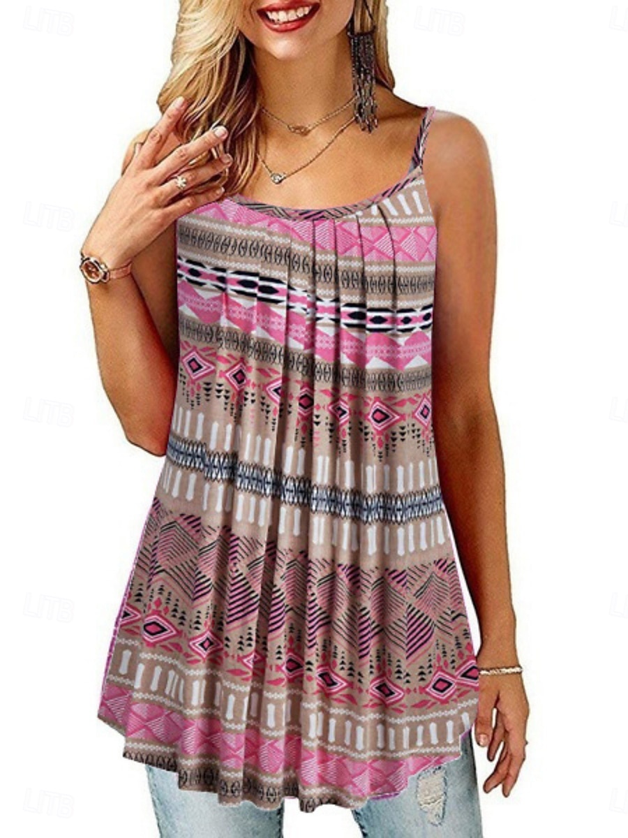 Női Camisole Tank Top Csíkos Napi Alkalmi Ujjatlan Pántos Normál felsők Napi Nyomtatott Fekete Arcpír rózsaszín Sötétkék Medence Nyár 2025 - $13.99 –P7