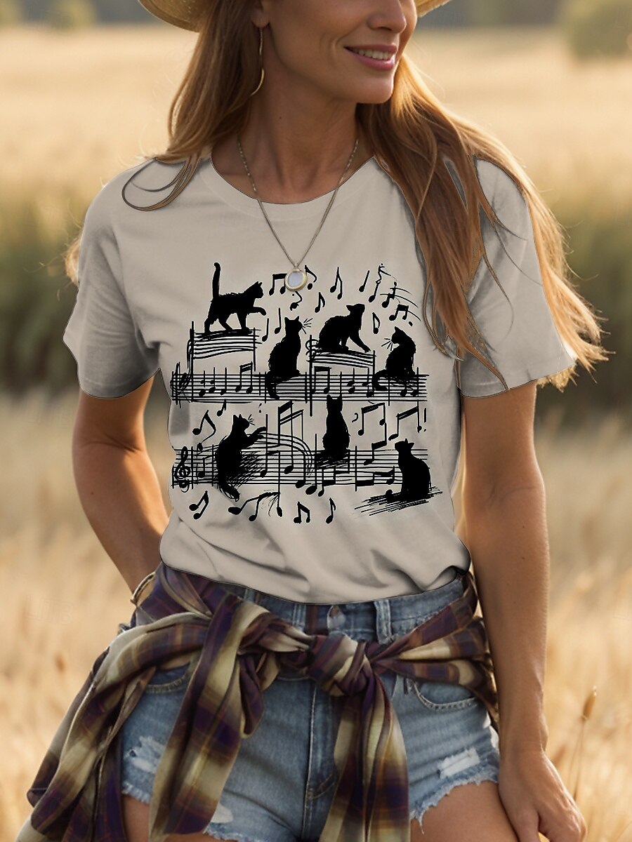 Femmes T-shirt Graphique Animal Chat ancien Élégant Classique Manche Courte Col ras du cou Col rond Hauts Réguliers Quotidien Week-end Imprimé Noir Blanche Rose Claire Bleu Vert Été Printemps de 2025 ? $19.99 –P6