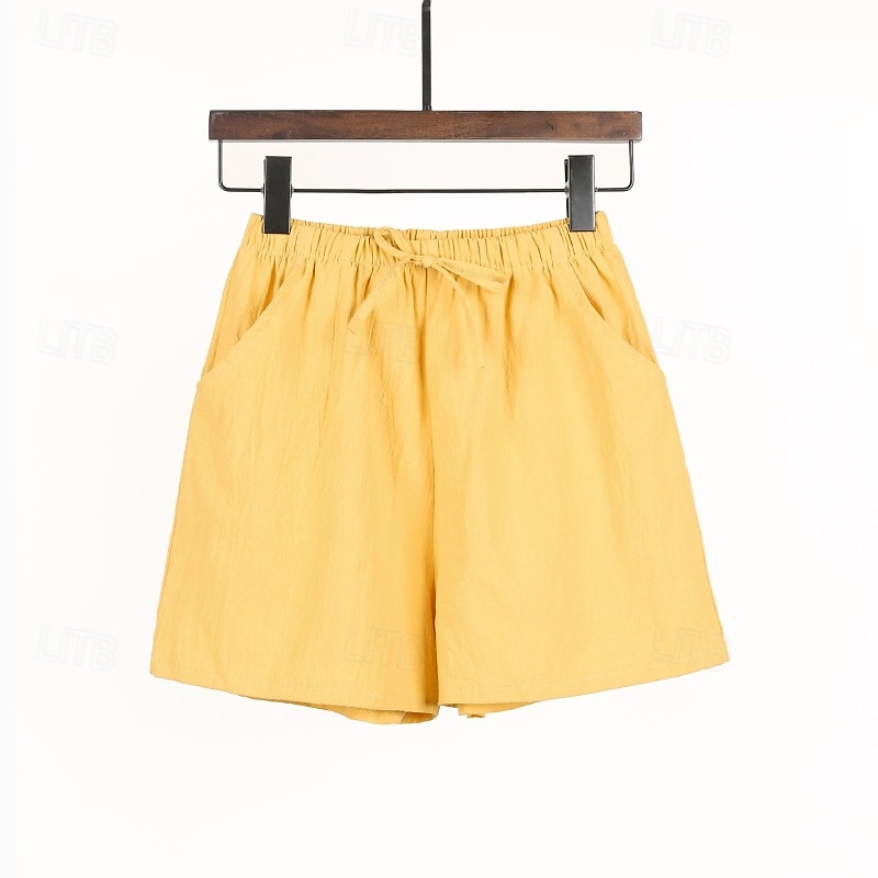 Mulheres Shorts de algodão e linho Calção Calças Roupa de rua Casual Curto Natural Tecido Bolsos Design de cordão elástico Confortável Exterior Ao ar livre Feriado Verde Floresta Ferrugem Azul de 2025 por $17.99 –P9
