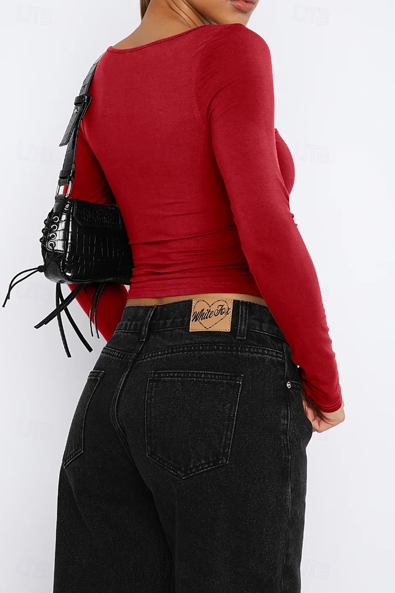 Pentru femei Bluză Simplu Modern Manșon Lung Pătrat Crop Tops Zilnic Concediu Ieșire Negru Alb Verde Militar Roșu-aprins Albastru piscină Vară 2025 - $14.49 –P16