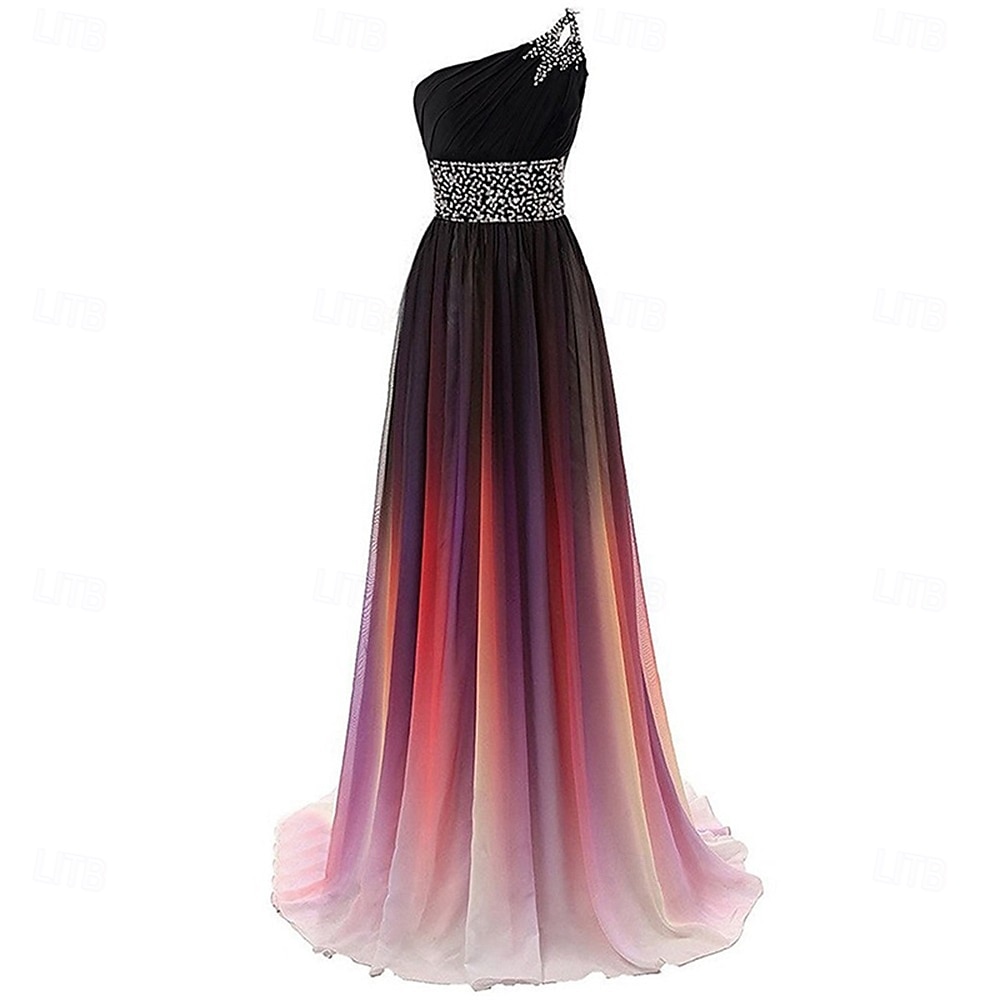 A-Line Quinceanera Dresses Elegant Dress Performance Christmas Floor Length Sleeveless One Shoulder Chiffon Backless with Pleats Beading 2025 2025 - $119.99 –P1