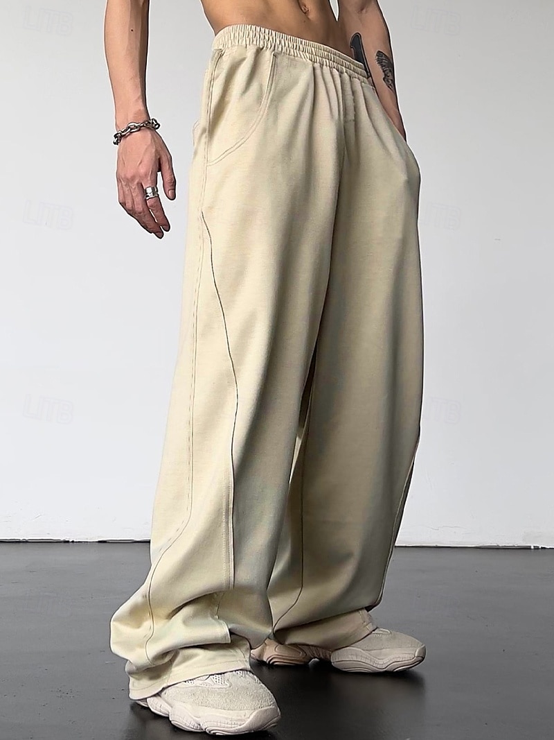 Herr Träningsbyxor med vida ben Atletiska byxor Långbyxor Snörning Elastisk midja Slät Komfort Andningsfunktion Ledigt Dagligen Helgdag Sport Mode Svart Vit 2026 - $22.99 –P8