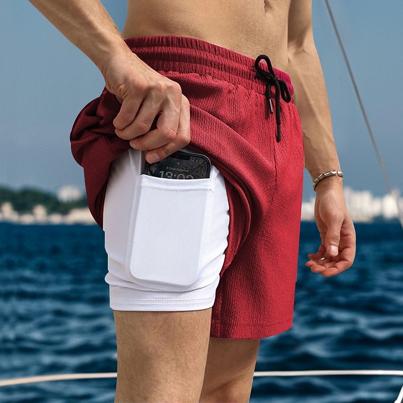 Pantaloncini Uomo 2 In 1 Sportivi - Asciugatura Rapida, Traspiranti, Con Coulisse, Per Corsa, Palestra, Basket E Tempo Libero - Taglie Europee