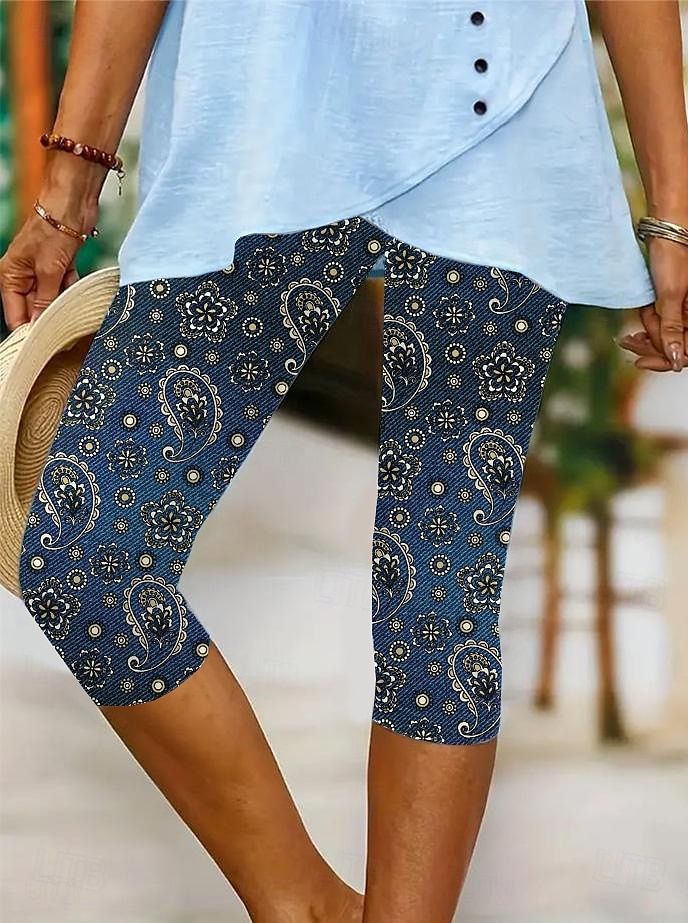 Leggings da donna pantaloni Capri alta elasticità moda vacanza vintage lunghezza al polpaccio vita media stampa floreale grafica traspirante morbido elasticizzato formale vacanza strada blu egg di del 2025 a $18.99 –P5