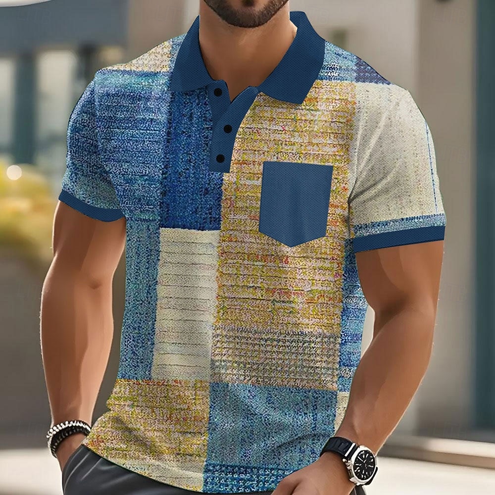 Per uomo Blocco di colori Polo Manica Corta Magliette polo Camicie con Colletto Business Casual All'aperto Athleisure Abbigliamento quotidiano Tasca Stampa 3D Bottoni Estate Blu Marrone scuro Marrone del 2026 a $21.99 –P1