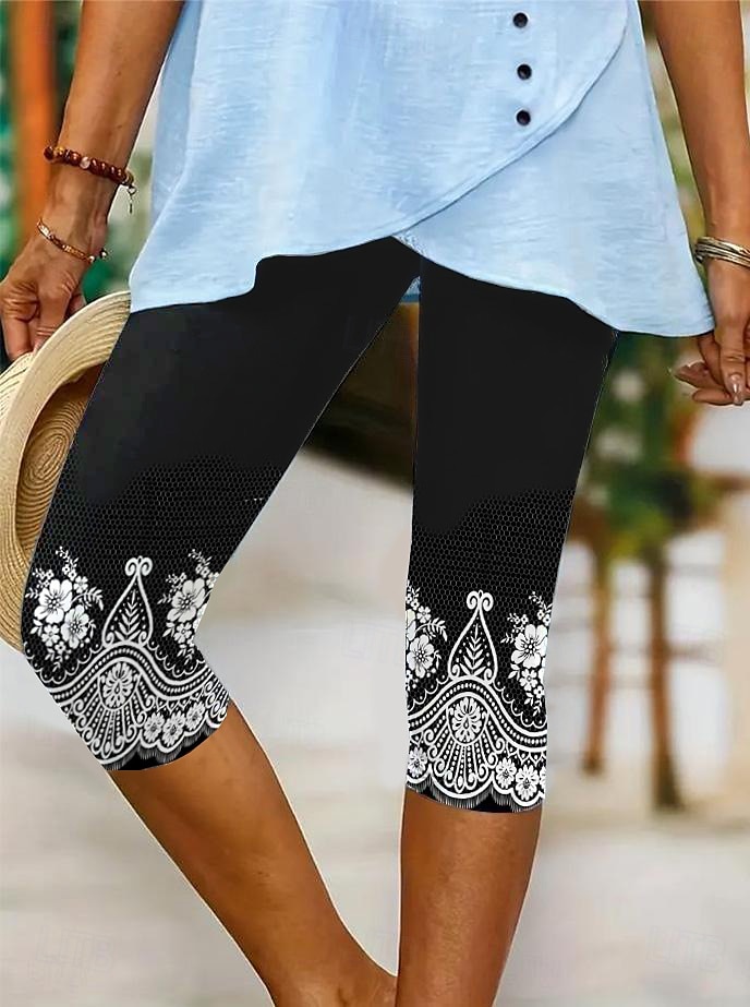 Leggings da donna pantaloni Capri alta elasticità moda vacanza vintage lunghezza al polpaccio vita media stampa floreale grafica traspirante morbido elasticizzato formale vacanza strada blu egg di del 2025 a $18.99 –P2