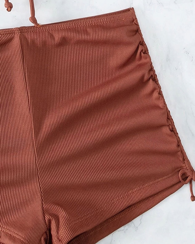 Dames Zwemkleding Bikini 2 stuks Zwempak Blote rug Strand Kleding Zomer Effen Kleur Halternek Mouwloos Badpakken 2025 - $24.99 –P5