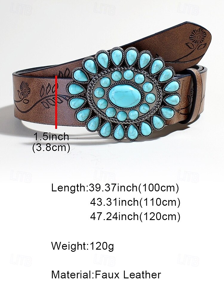 Women's Western Turquoise Concho Belt – Floral Engraved Faux Leather Waist Belt for Rodeo, Festivals, Boho Outfits & Casual Wear 2026 - $14.99 –P4