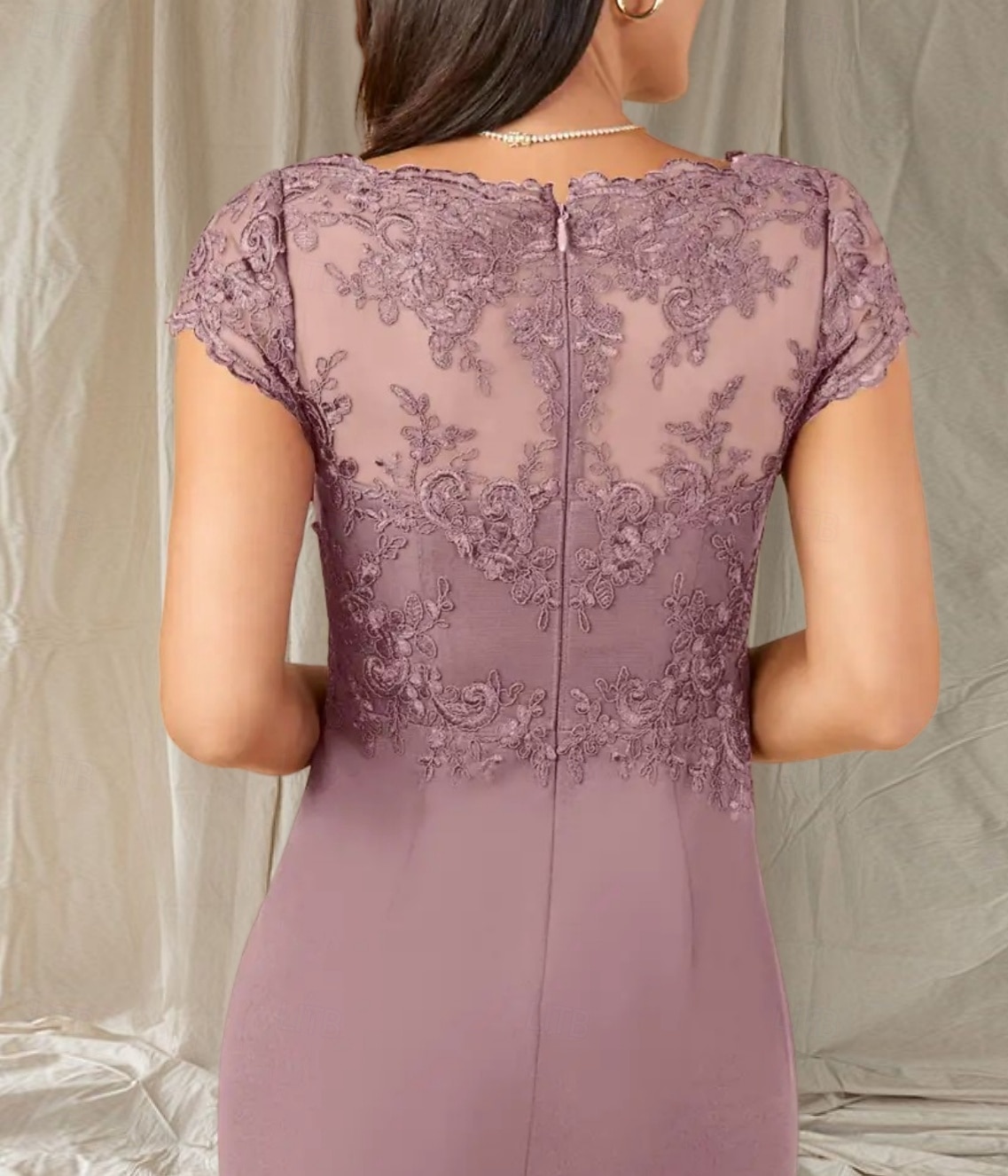 Meerjungfrau  Trompeten Brautmutter Kleid Hochzeitsgast Eleganter V-Ausschnitt Bodenlang Chiffon Spitze Cap Ärmeln mit Spitzen Rüschen Applikationen 2025 - $179.99 –P5