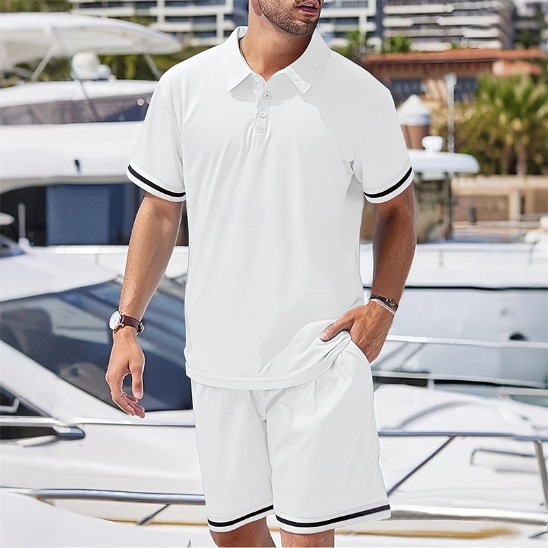 Men's Golf Shirt Golf Polos Shirts Work Casual Lapel Short Sleeve Basic Modern Color Block Patchwork 2 Piece Summer Regular Fit Black White Navy Blue Dark Green Khaki Light Grey Golf Shirt 2025 - $23.99 –P16