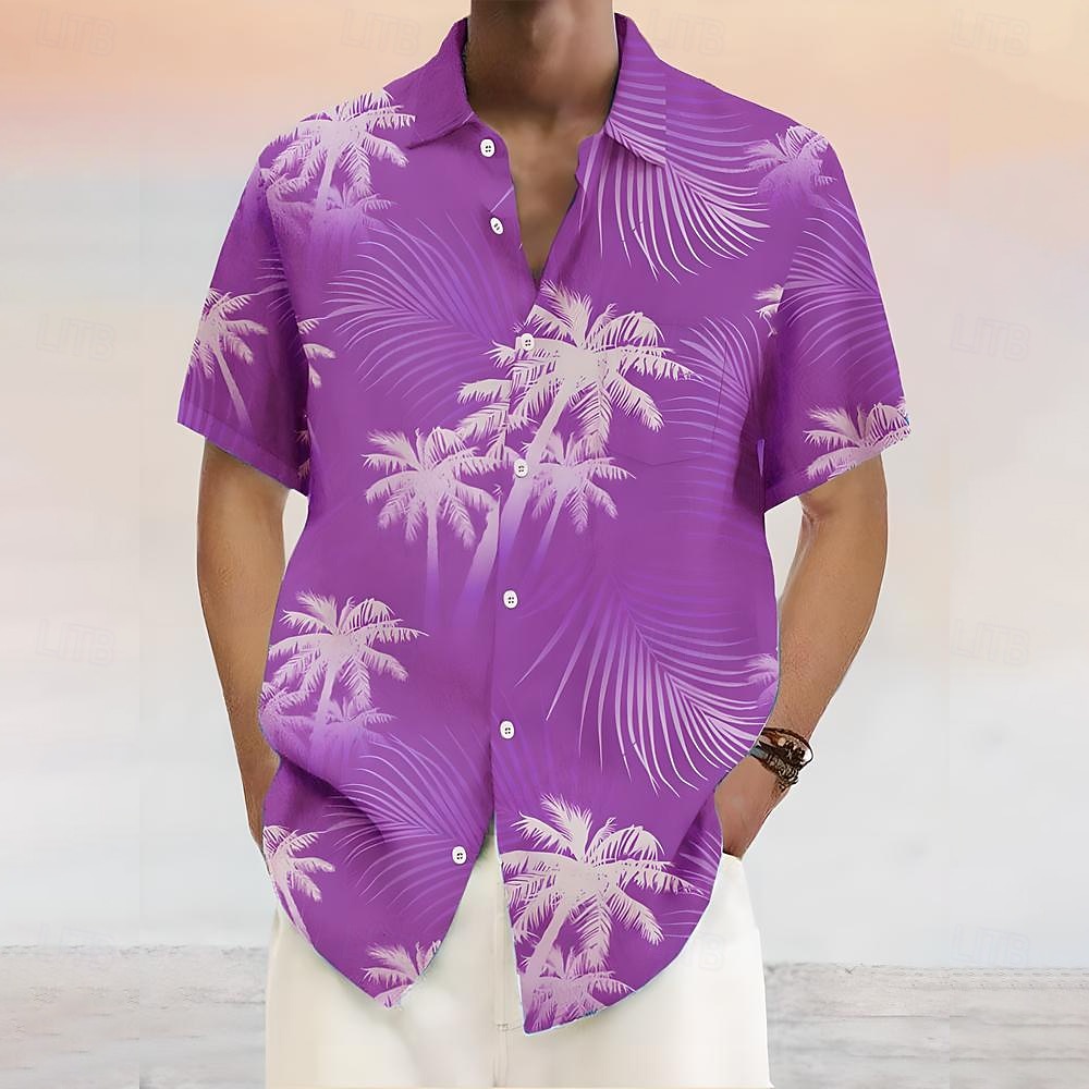 Bărbați Copac de cocos Plante tropicale Cămașă Cămașă hawaiană Camașă cu nasturi Manșon scurt Hawaiană Vacanță Concediu Costum de plajă Vară Răsfrânt Imprimare 3D Un buzunar frontal Cămașă de in Roz 2025 - $23.99 –P5