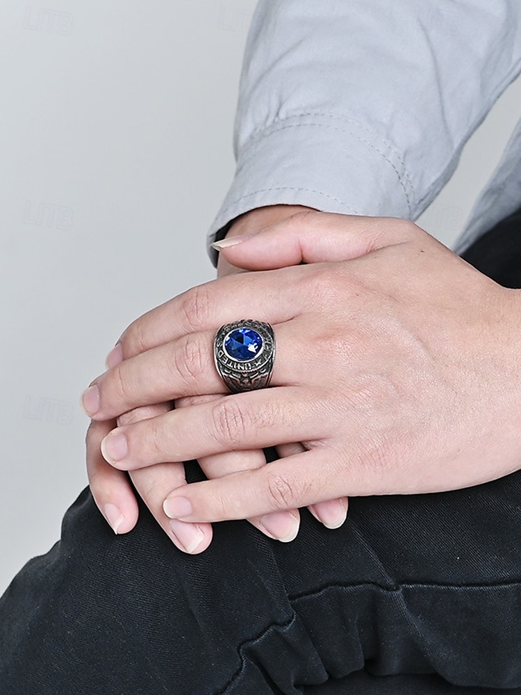 Men's Vintage Army Ring with Emerald Green Gemstone – Antique Silver Military Style Statement Ring for Veterans and Collectors 2025 - $11.99 –P1