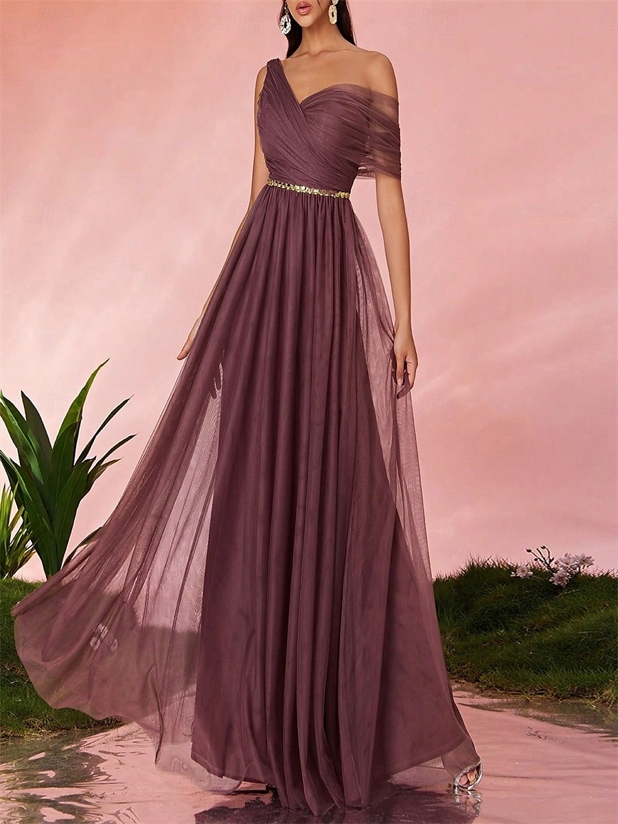 Abiti da festa A-Line Quinceañera Abito da festa Matrimonio Ospite di matrimonio Lunghezza del pavimento Senza maniche Scollo a V Tulle Senza schienale con Faldini del 2025 a $89.99 –P12