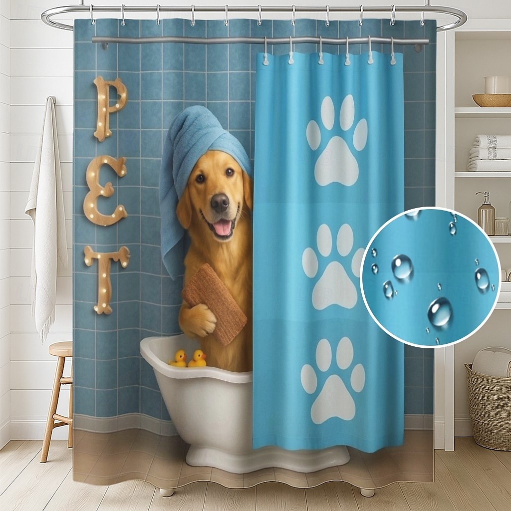 Suihkuverho jossa koukut 180cm*180cm (70"*70") polyesteri pestävä vettähylkivä kuvio kylpyhuoneen kylpyammeen koriste eläin koira 2025 - $19.99 –P1